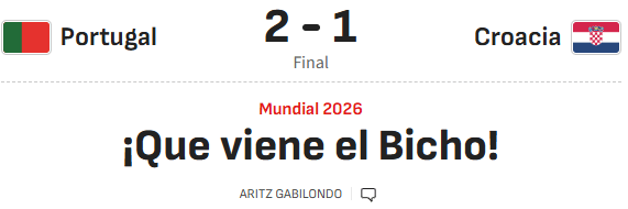 Jornal AS (Espanha) repercute virada de Portugal sobre a Croácia na Copa do Mundo