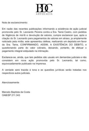 Ex-mulher de Léo Pereira explicou dívida de pensão alimentícia (Foto: Reprodução)