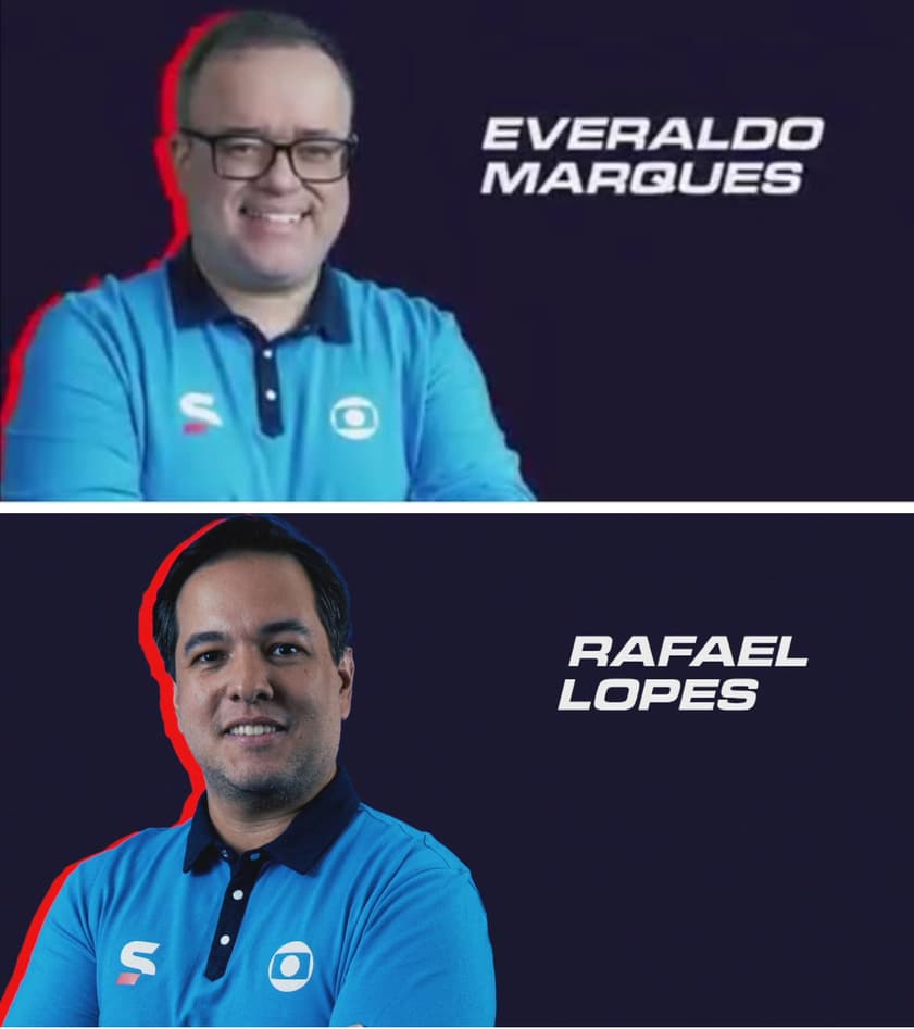 Rafael Lopes e Everaldo Marques estão na equipe da F1 na Globo em 2025 (Foto: Reprodução / Redes Sociais - @voandobaixo e @everaldomarques1)