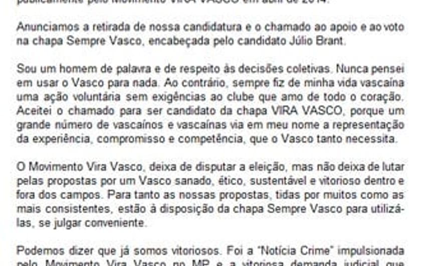 Declaração de apoio a chapa Sempre Vasco - final (Foto: Reprodução)
