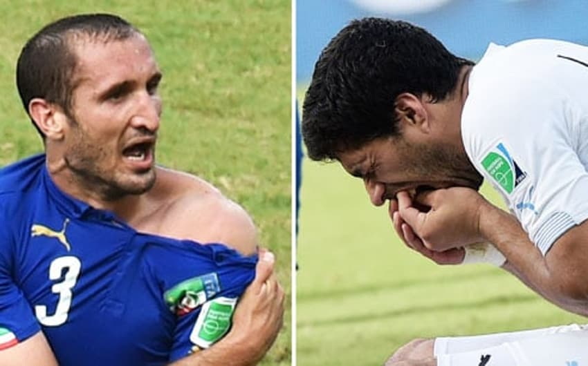 Itália x Uruguai - Giorgio Chiellini e Luiz Suarez (Foto: Daniel Garcia/ AFP)