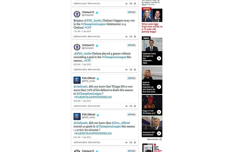 Chelsea e PSG (Foto: Reprodução/Twitter)