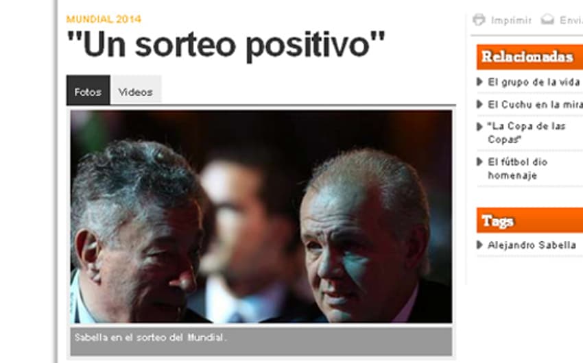 PRINT - 'Sorteio positivo', Olé sobre o grupo da Argentina da Copa-2014 (Foto: Reprodução/Olé)