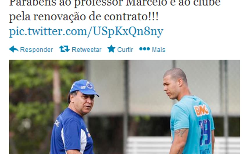 Pelo twitter, Nilton comemora renovação de Marcelo (Foto: Reprodução/Twitter)
