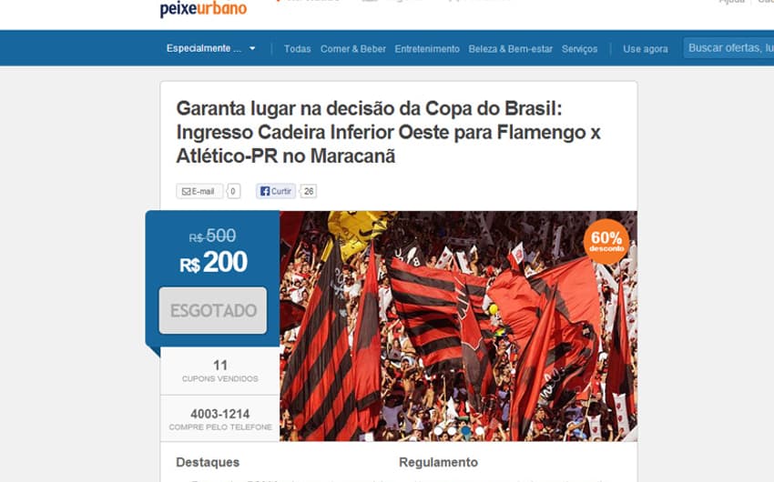 Venda de ingressos do Flamengo e Atlético-PR pelo Peixe Urbano (Foto: Reprodução/ Peixe Urbano)