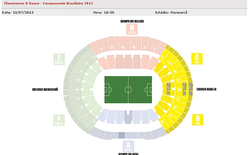 Site da FutebolCard vende ingressos para a torcida do Fluminense no lado direito das cabines (Foto: Reprodução)
