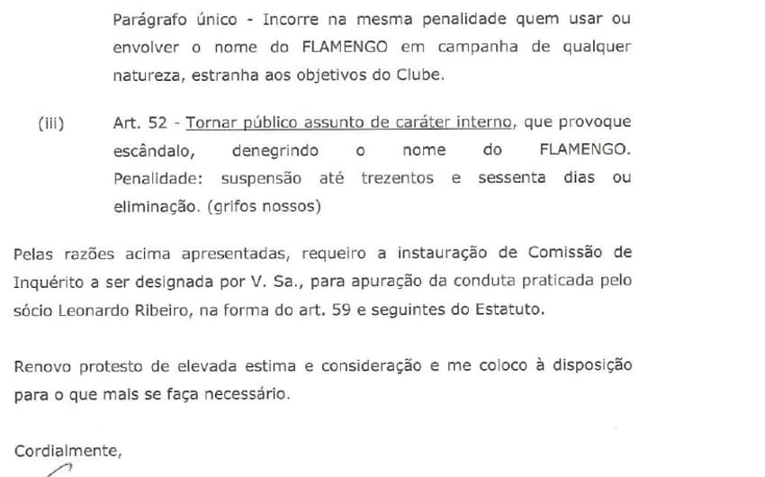Inquérito Leonardo Ribeiro - Flamengo (Foto: Reprodução)