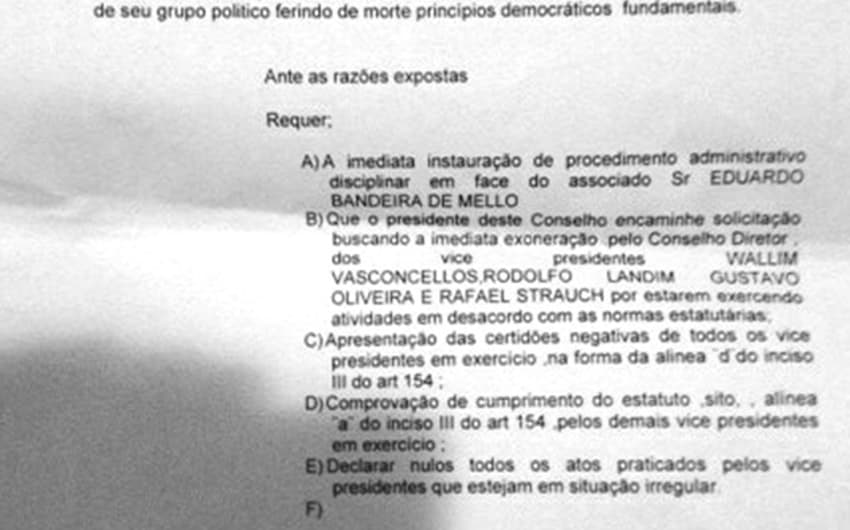 Documento de denúncia feita contra quatro vice-presidentes do Flamengo ( Reprodução )