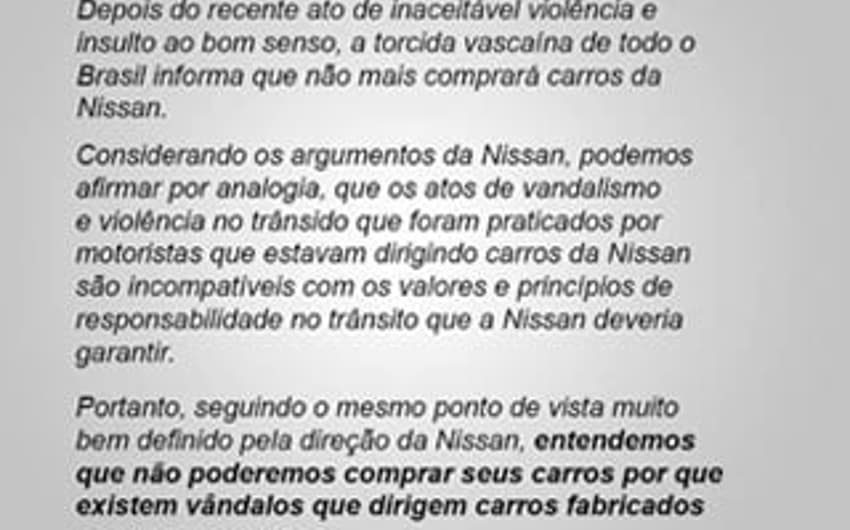 Torcida do Vasco responde Nissan (Foto: Reprodução)