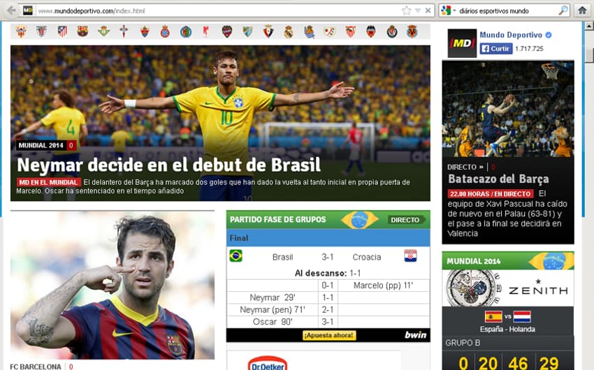 Mundo Deportivo - Neymar decide na estreia do Brasil (Foto: Reprodução)