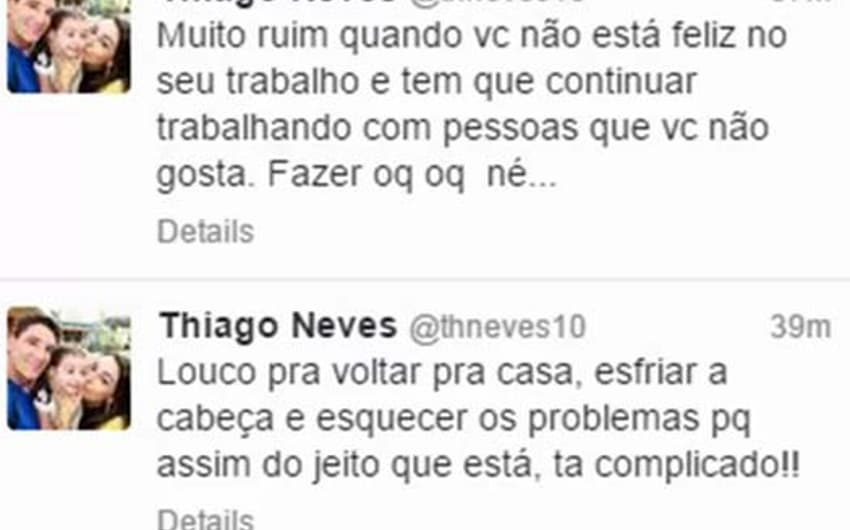 Thiago Neves desabafa no Twitter, apaga e só deixa um post: "Saudades do Brasil" (Foto: Reprodução)