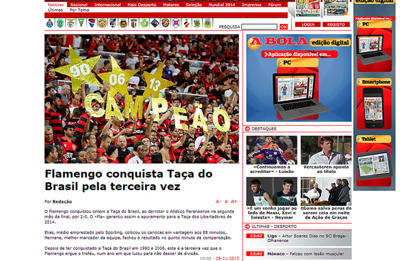 Título do Flamengo é destaque na imprensa internacional (Foto: Reprodução)