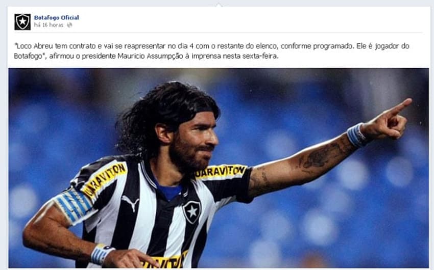 Print Facebook Oficial do Botafogo Loco Abreu