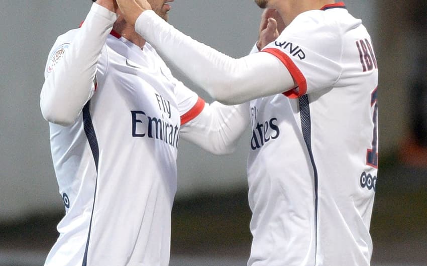 HOME - Lorient x PSG - Campeonato Francês - Ibrahimovic e Thiago Motta (Foto: Jean Sebastien Evrard/AFP)