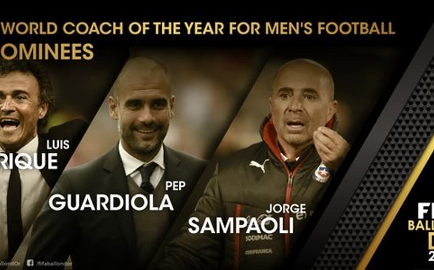 Luis Enrique, Guardiola e Sampaoli disputam o prêmio de melhor técnico (Foto: Reprodução / Twitter)