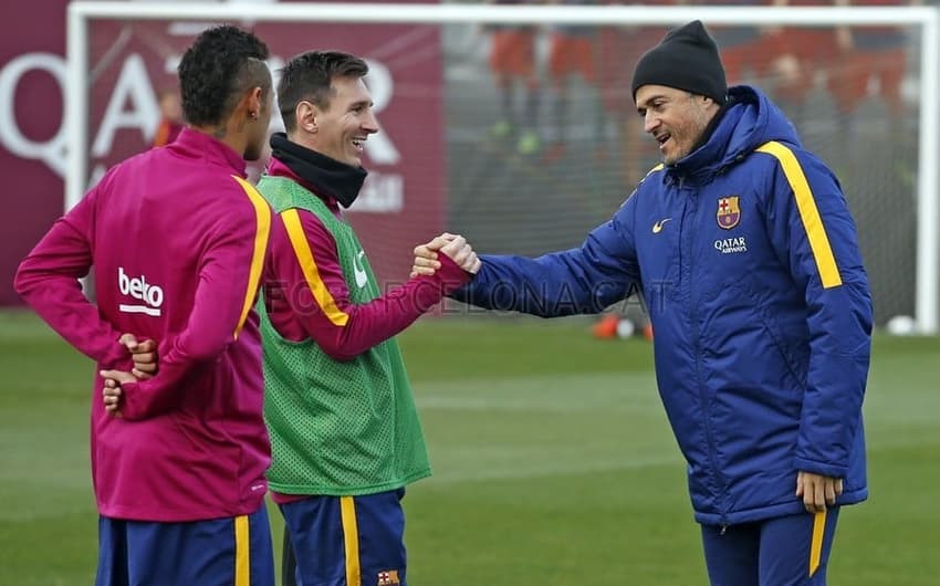 Treino do Barcelona - Messi, Neymar e Luiz Enrique (Foto: Miguel Ruiz / Barcelona)