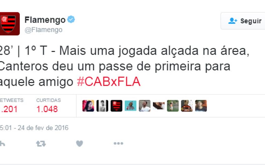 HOME - Twitter do Flamengo ironiza Canteros em jogo contra Cabofriense (Foto: Reprodução)