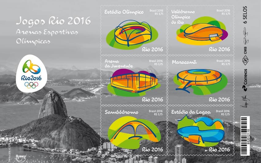 Correios lançaram, nesta segunda (1), coleção de selos em homenagem às Arenas dos Jogos Olímpicos (Foto: Divulgação Rio 2016)