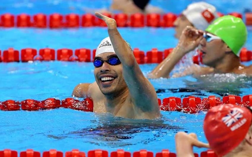 Maior medalhista da história da natação, Daniel Dias comemora seu desempenho em umas das nove provas que disputou no Rio 2016