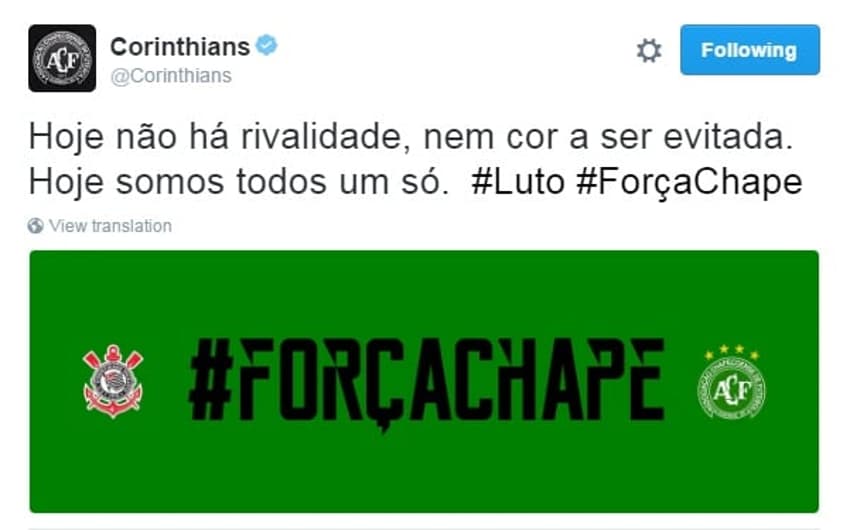 Corinthians planeja homenagens à Chapecoense