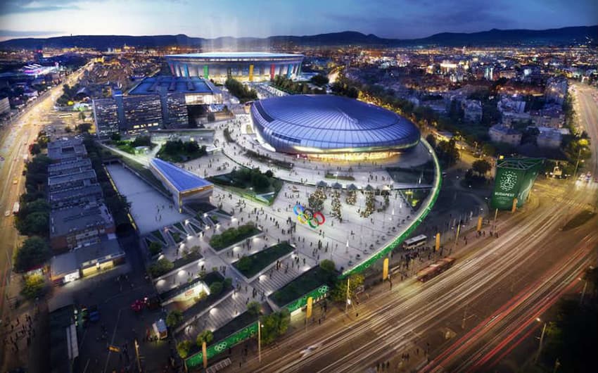 Projeção do Parque Olímpico que Budapeste pretende construir para os Jogos de 2024 (Reprodução)