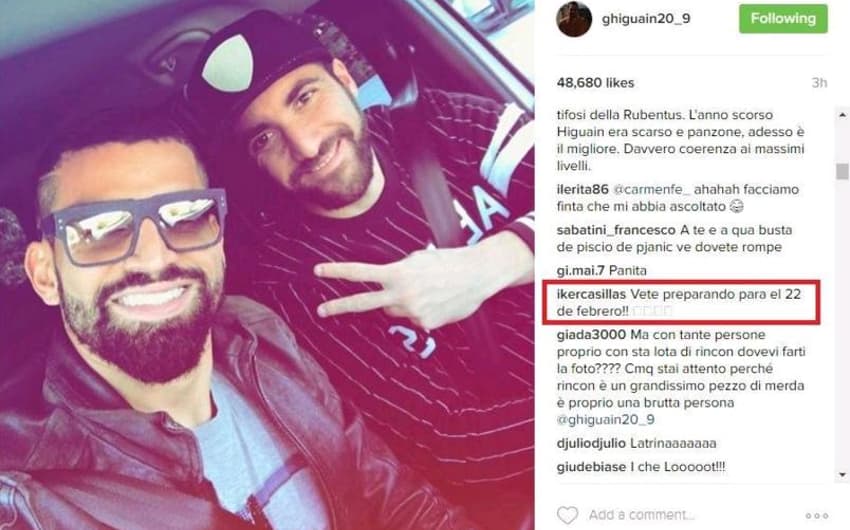 Casillas prova Higuaín no instagram