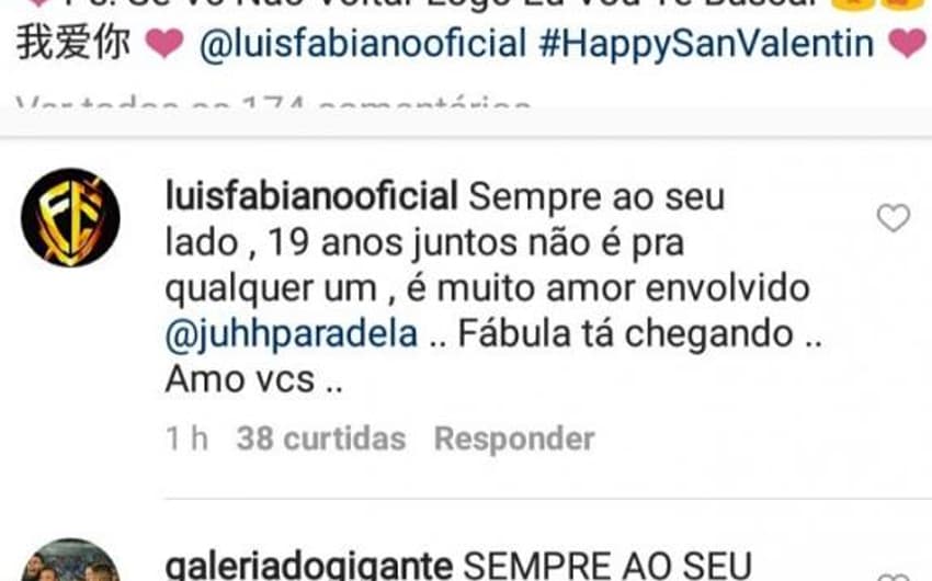Luis Fabiano respondeu esposa no Instagram e disse que estava chegando