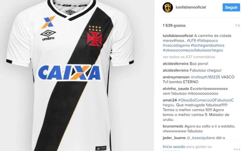 Luis Fabiano postou foto da camisa do Vasco e diz que está a caminho do Rio. Veja a seguir fotos do atacante