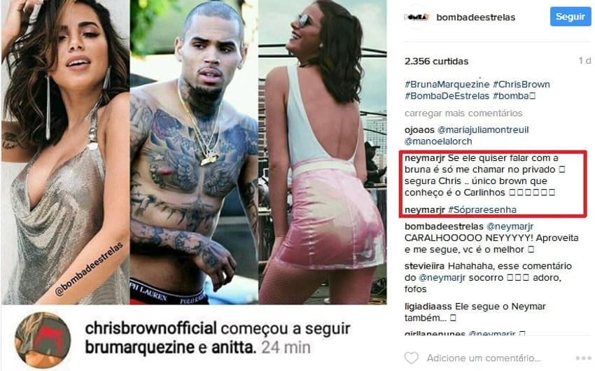 Neymar faz comentário ciumento no instagram