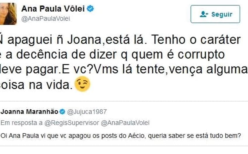 Ana Paula e Joanna Maranhão discutem no Twitter