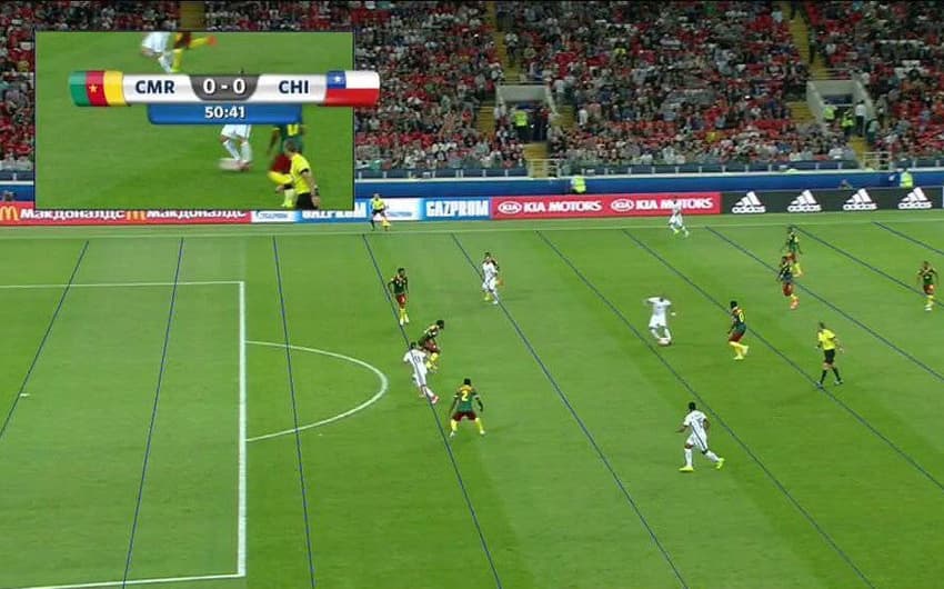 Uso de VAR (Video Assistant Referee) em gol anulado do Chile (Foto: Reprodução)