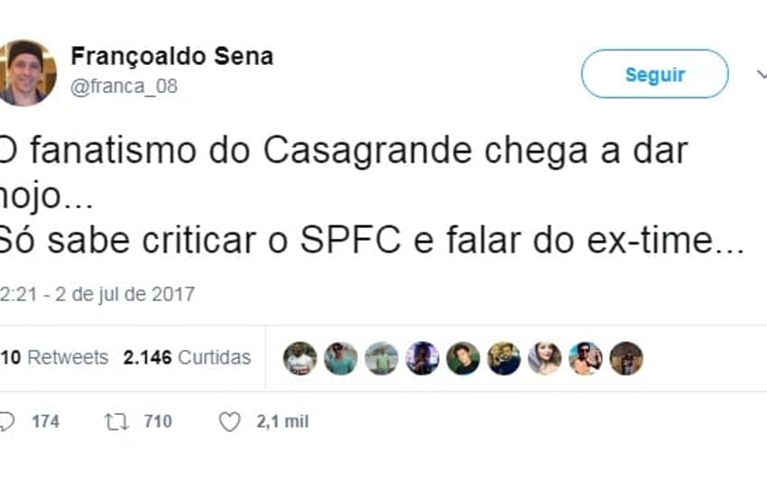 Ex-atacante do São Paulo critica Casagrande em rede social