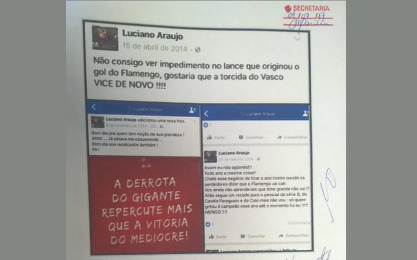Parte da denúncia da oposição sobre o torcedor do Flamengo que virou sócio do Vasco. Veja a seguir a galeria especial LANCE!