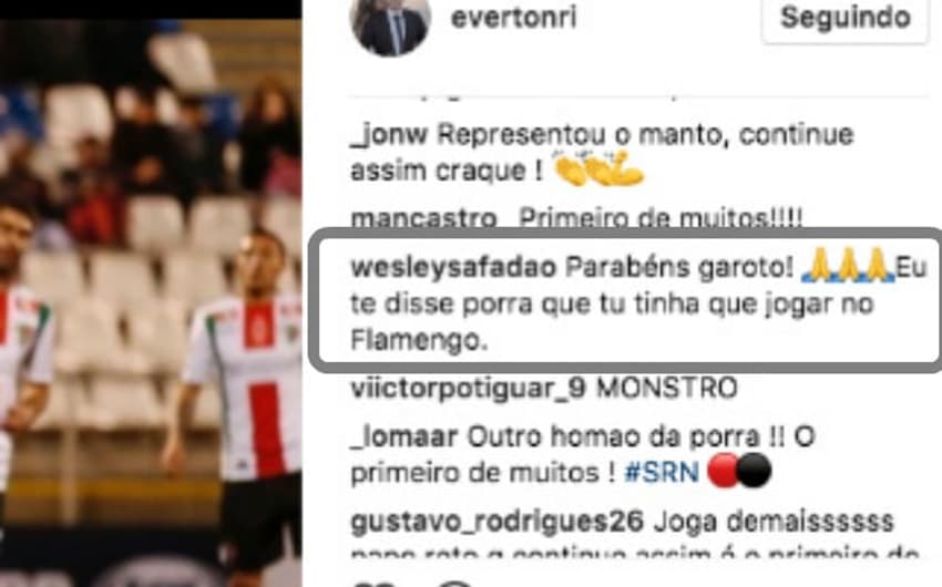 Wesley Safadão comenta em foto de Everton Ribeiro
