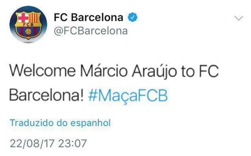 Montagem com anúncio de Márcio Araújo no Barcelona surgiu nas redes sociais após Barcelona ter seus perfis hackeados