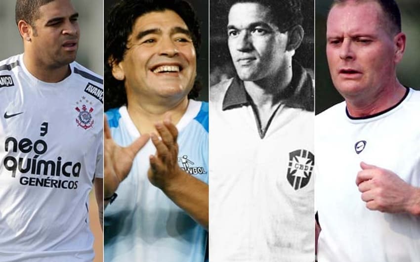 Adriano, Maradona, Garrincha e Gascoigne foram grandes craques em campo que acabaram deixando seus vícios estragarem o fim de suas careiras