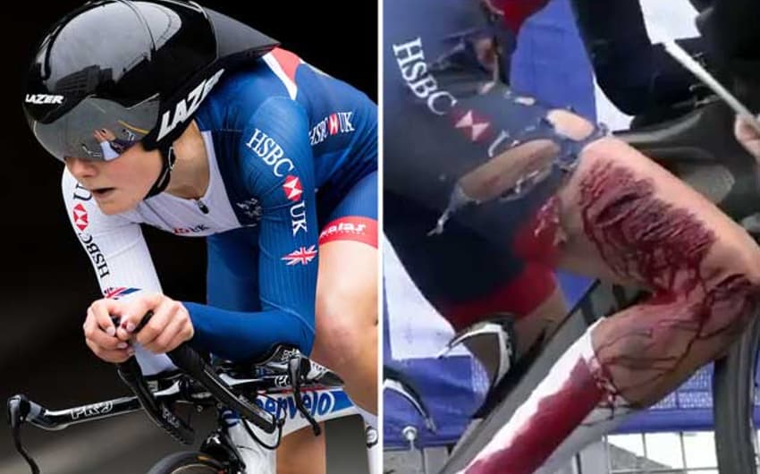 Ciclista britânica cai, sofre grave ferimento, mas retorna para terminar a prova
