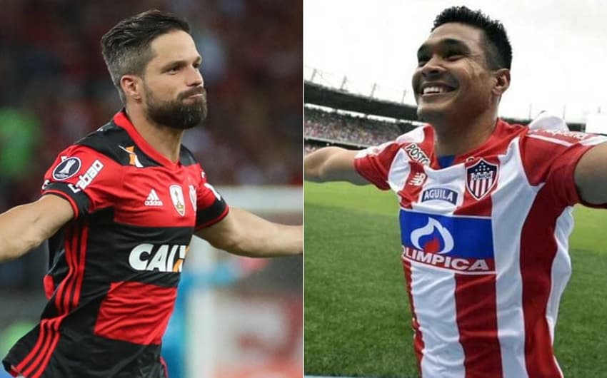 Diego (Flamengo) e Téo Gutiérrez (Junior Barranquilla) são os destaques do confronto entre brasileiros e colombianos. Veja na galeria outros duelos do Fla contra equipes 'cafeteras'