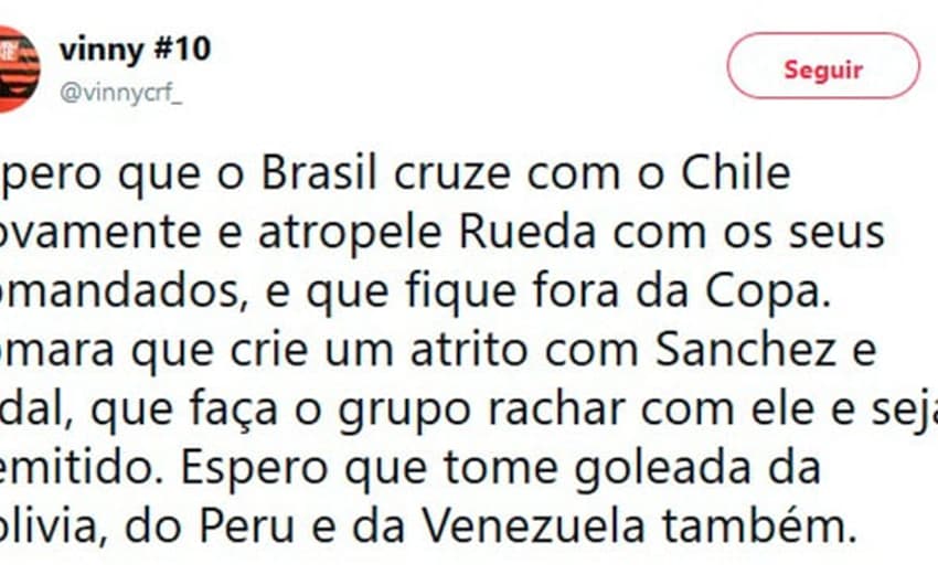 Torcedores do Flamengo usaram as redes sociais para criticar Rueda