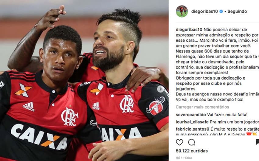 Diego se despede de Márcio Araújo e elogia dedicação ao Flamengo