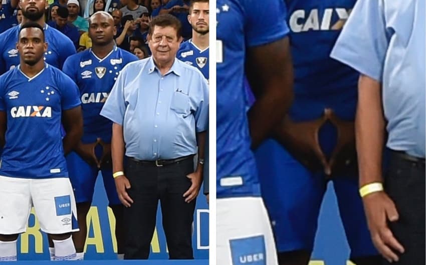 Em foto antes da partida contra o Tupi, Sassá repetiu gesto de Ronaldinho Gaúcho