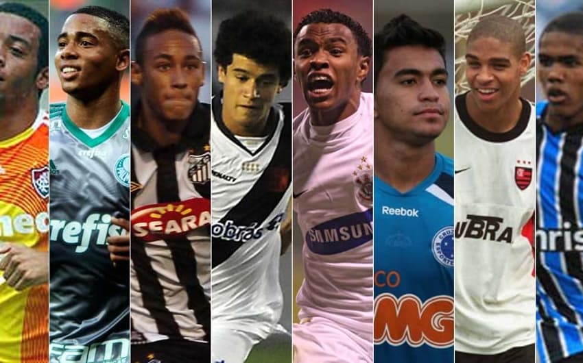 Montagem - Marcelo (Fluminense), Gabriel Jesus (Palmeiras), Neymar (Santos) e Coutinho (Vasco), Willian (Corinthians), Dudu (Cruzeiro), Adriano Imperador (Flamengo) e Douglas Costa (Grêmio)