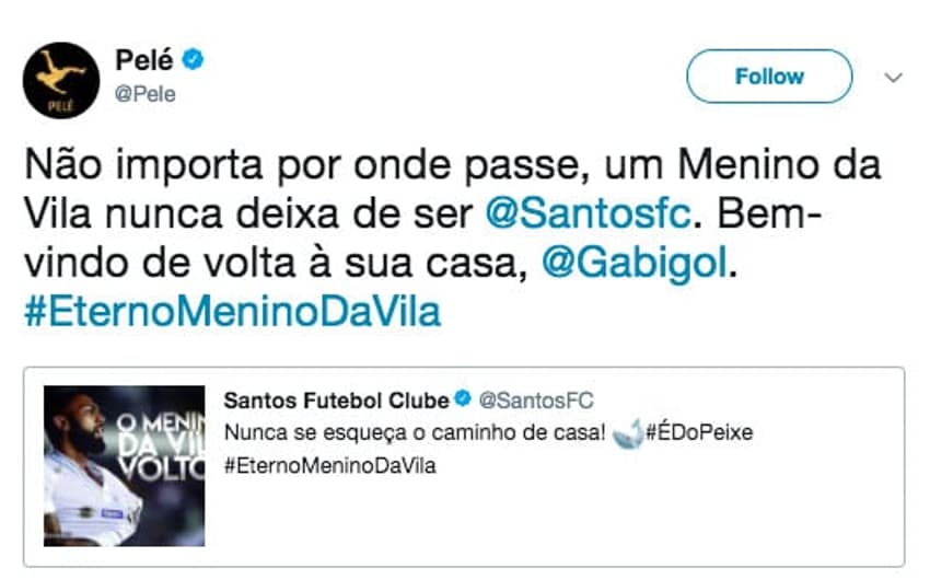 Pelé deseja boa sorte a Gabigol em sua volta ao Santos
