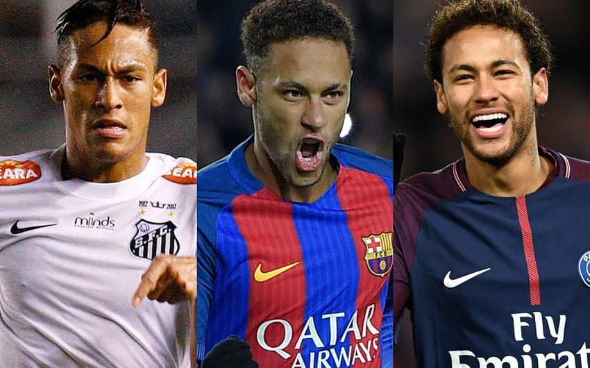 Neymar pelo Santos, Barcelona e PSG. Também tem resumo das fases na Seleção. Veja uma linha do tempo abaixo