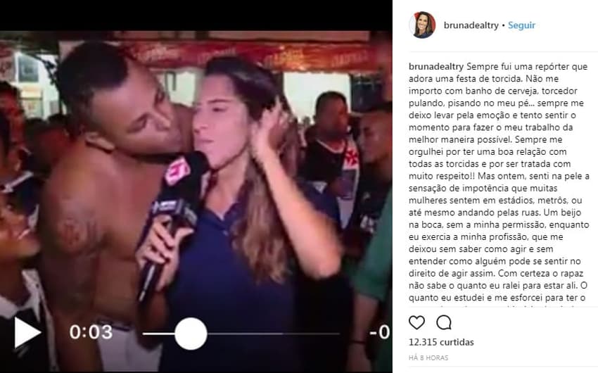 Bruna Dealtry, do Esporte Interativo, foi assediada por torcedor em São Januário