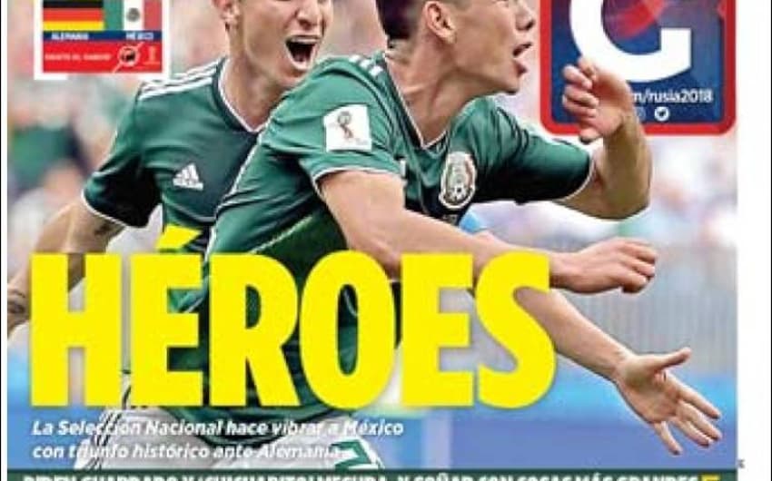 No México, os jogadores da seleção foram tratados como verdadeiros heróis da nação. Na capa do jornal Cancha, destaque total para a vitória sobre os alemães com a manchete 'Heróis'.