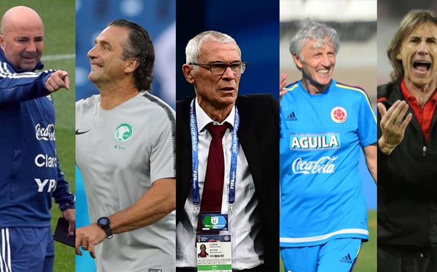 O quinteto de técnicos argentinos na Copa: Sampaoli, Pizzi, Cúper, Pekerman e Gareca