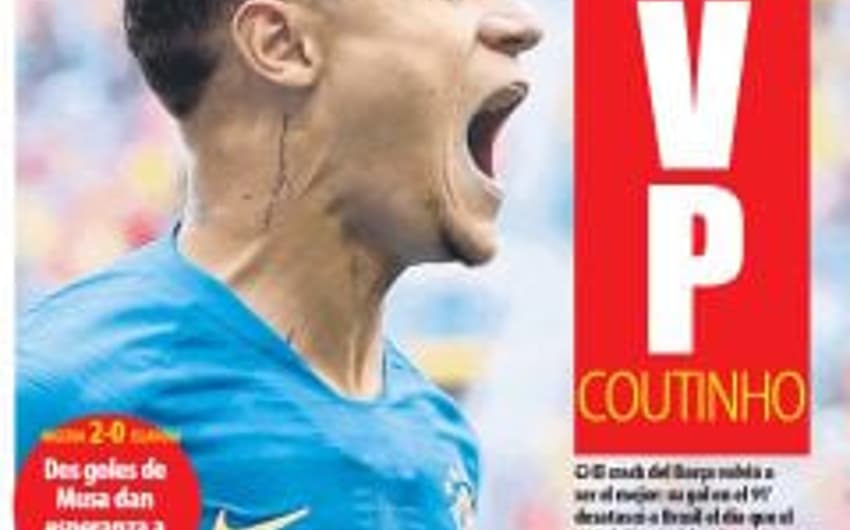 O jornal espanhol "Mundo Deportivo" destacou a grande atuação do brasileiro Philippe Coutinho. Em destaque a chamada que o classifica como jogador mais valioso.