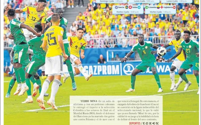 Os colombianos comemoram muito a classificação para as oitavas. "Mina de ouro", diz a manchete do jornal La Opinión, destacando o gol salvador do zagueiro contra Senegal.