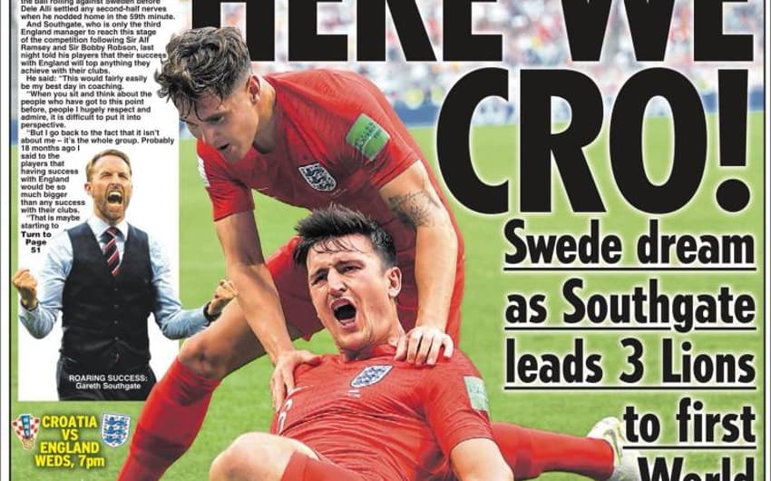 Os ingleses estão confiantes! O jornal Star Sport destacou a vitória dos Leões sobre a Suécia e lembra: 28 anos desde a última semifinal da Inglaterra.